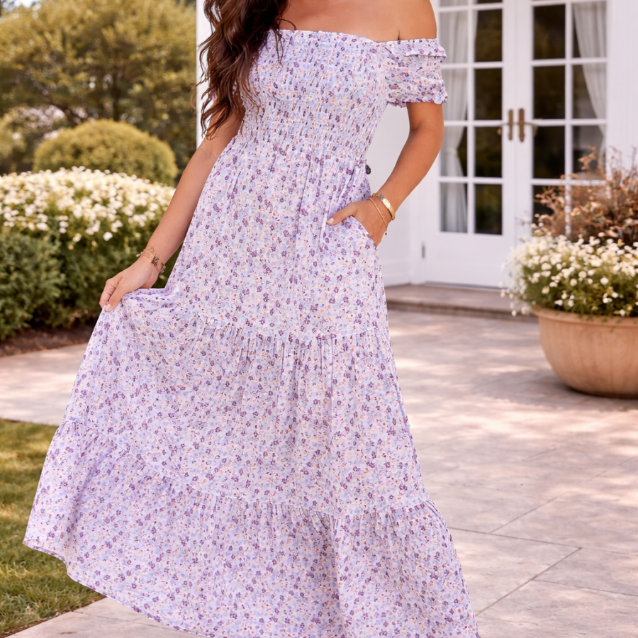 Lavender Floral Smocked Maxi Dress